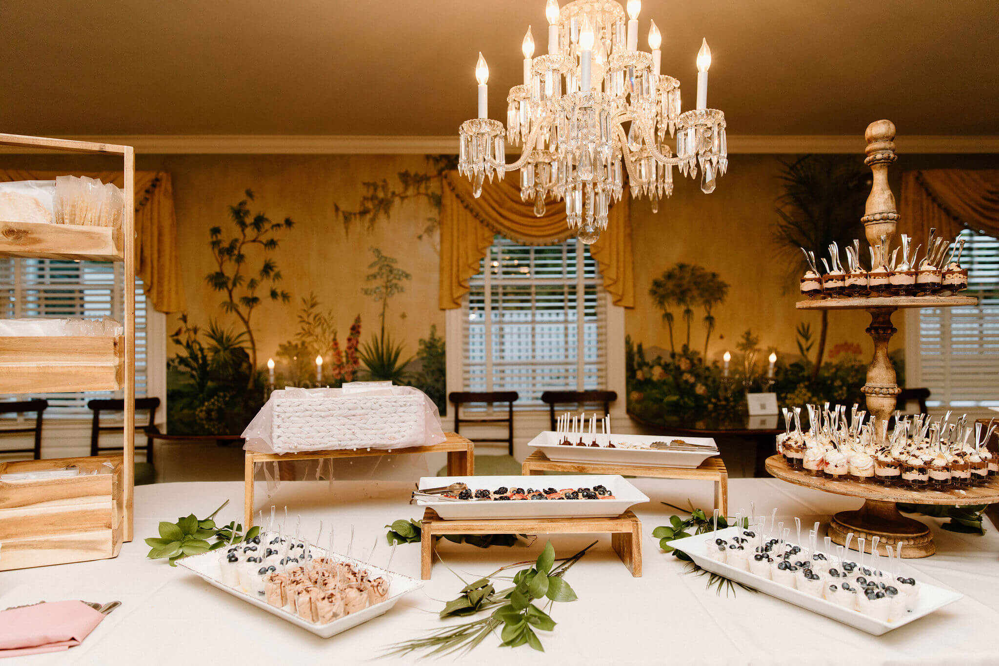 dessert table buffet of mini items at a wedding reception