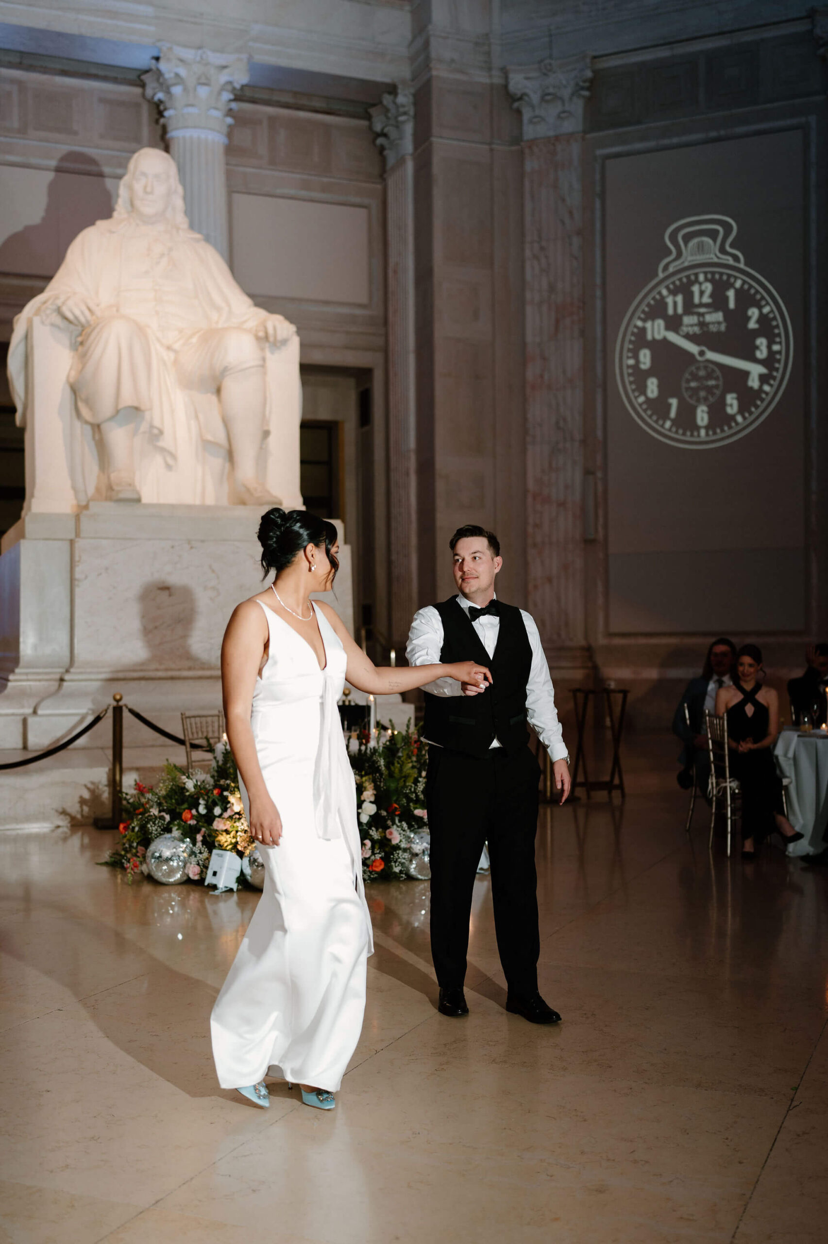 bride and groom during their first dance during their wedding reception