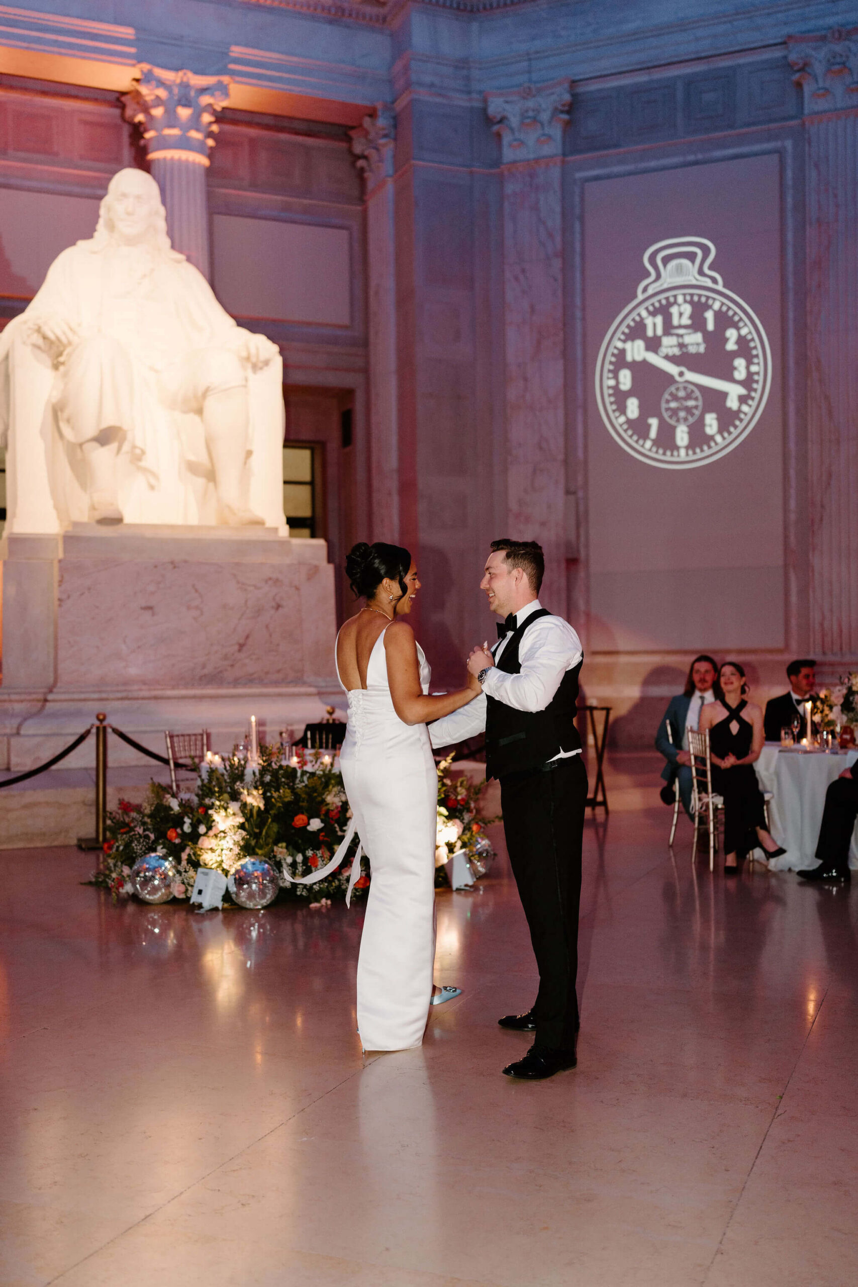 bride and groom during their first dance during their wedding reception