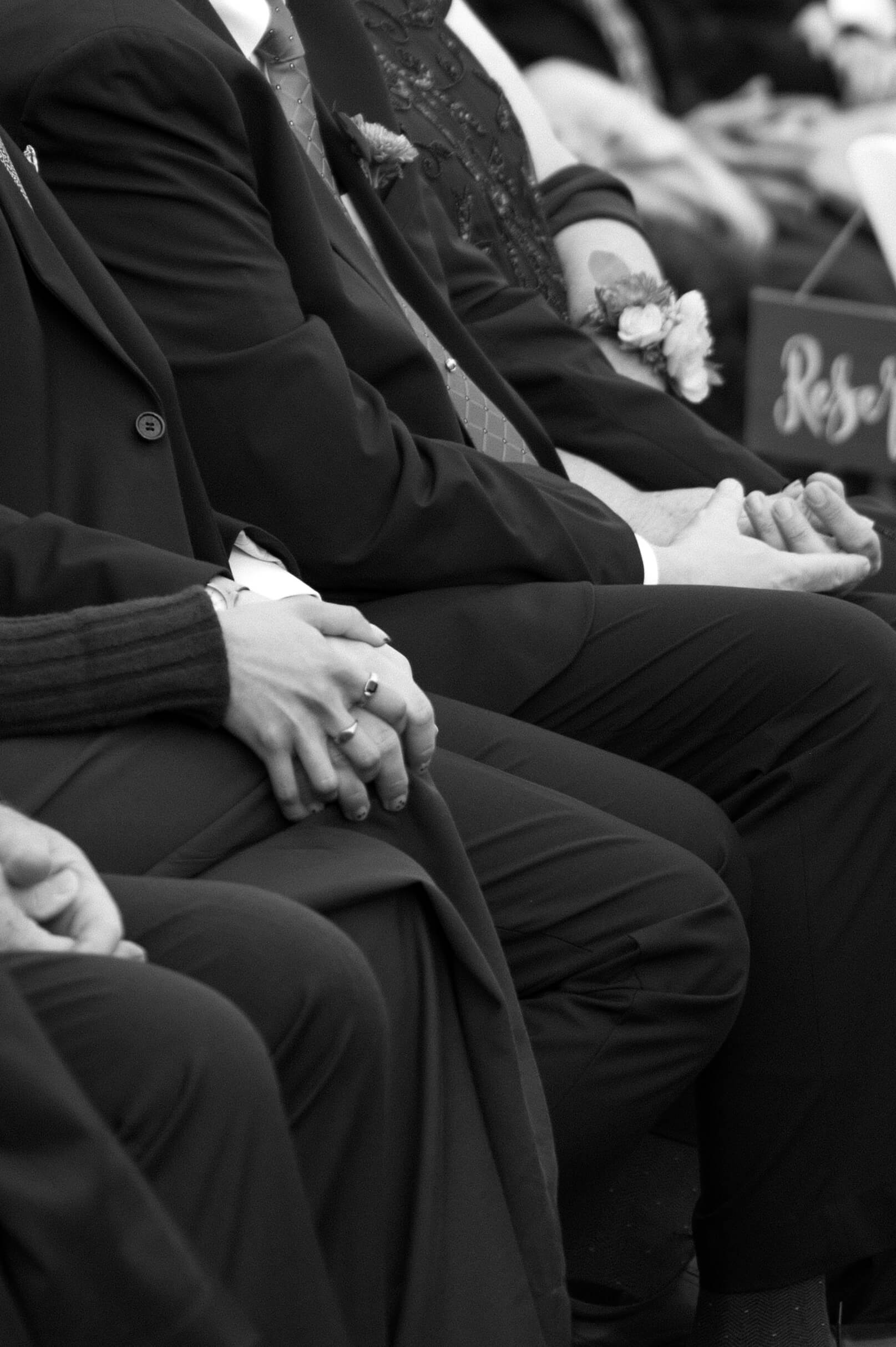 guests holding hands during wedding ceremony in rural Pennsylvania