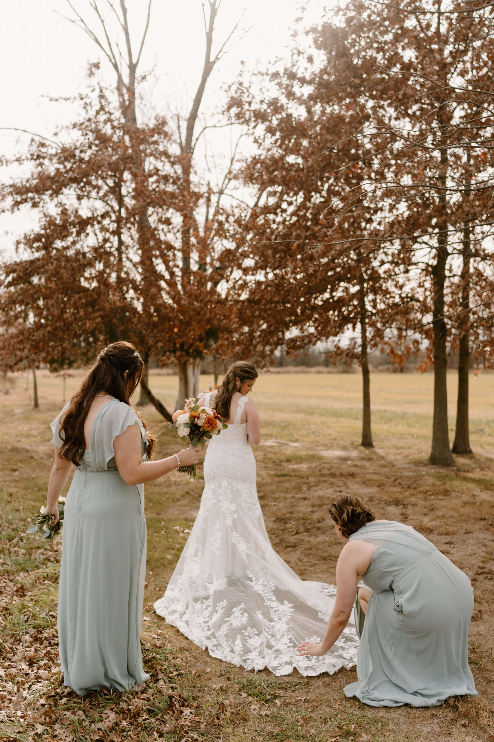 wedding party portrait during November wedding at the Farm Bakery and Events in Quakertown, PA